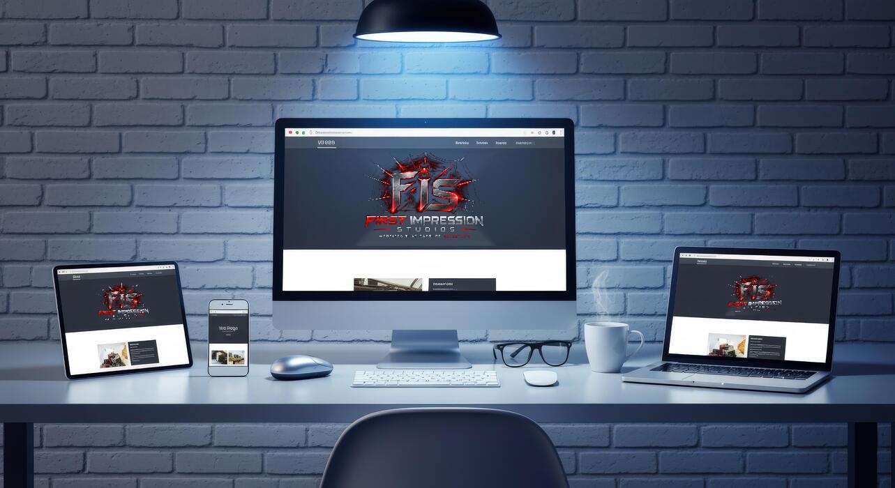 A desktop, tablet, and phone displaying website layouts